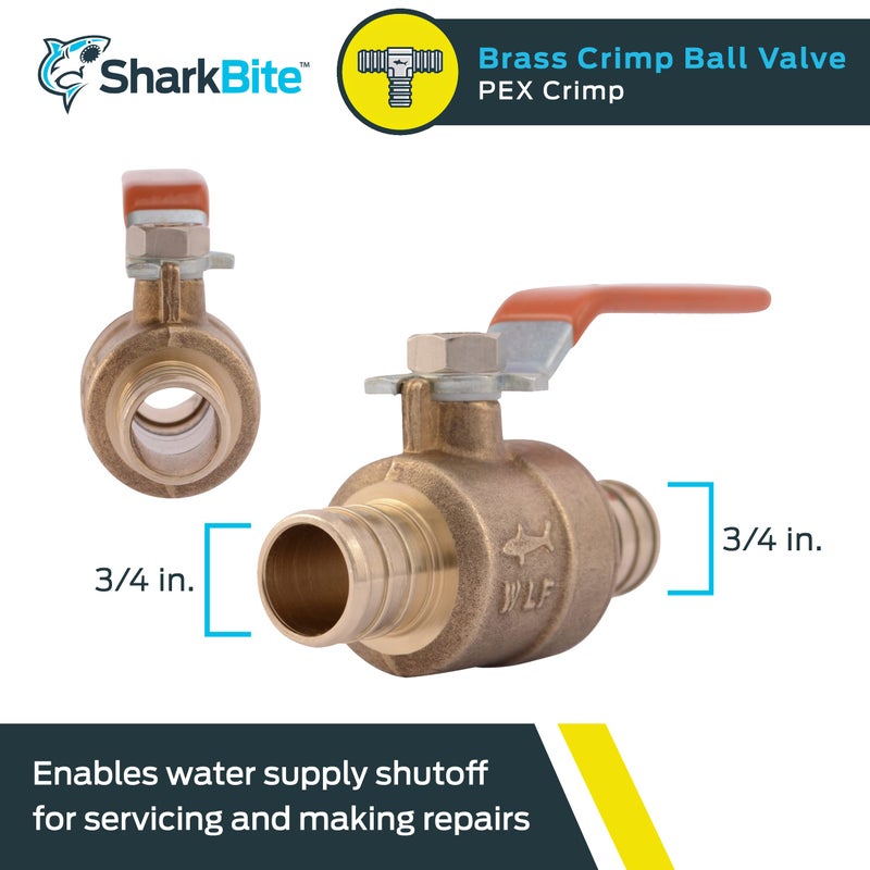 SharkBite 3/4 Inch Crimp Ball Valve, Brass Plumbing Fitting, PEX Pipe, PE-RT, 22462LFA - Image 2